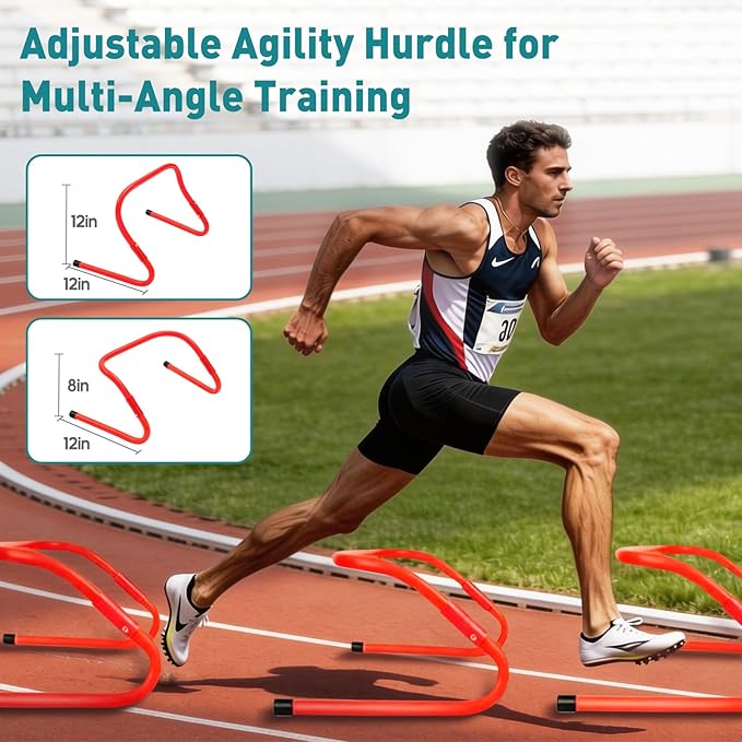 OLIXIS Soccer Agility Training Equipment Set- 20 ft Speed Ladder, 12 Soccer Cones, 4 Agility Hurdles, Jump Rope, Resistance Parachute Speed Training Equipment for Kids, Youth, Adults