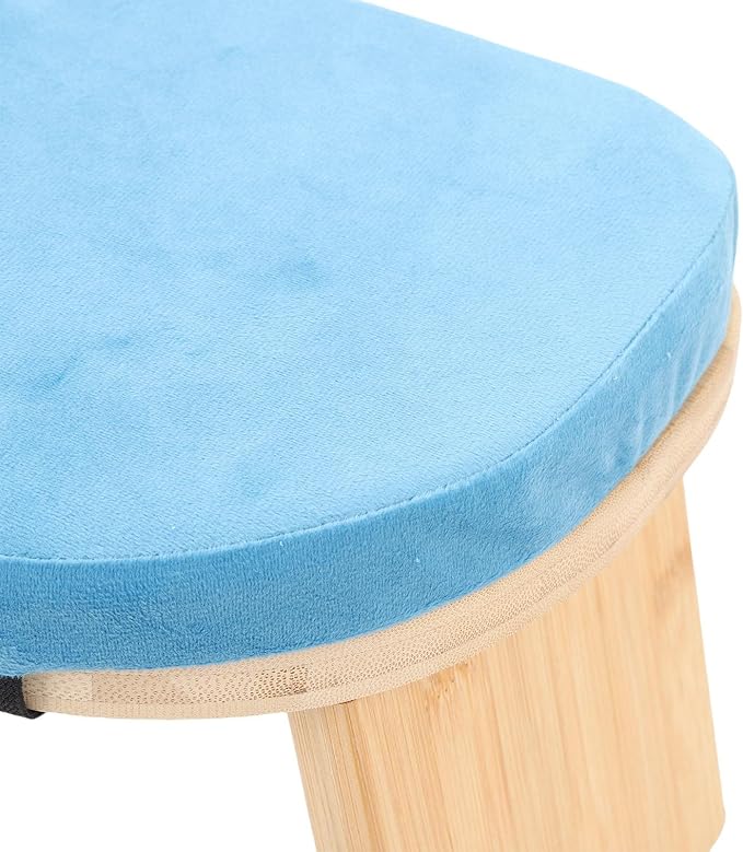 YUYTE Wooden Meditation Bench Ergonomic Meditation Stool, Detachable Kneeling Chair for Yoga with Soft Cushion Carry Bag, Home and Travel (Blue)
