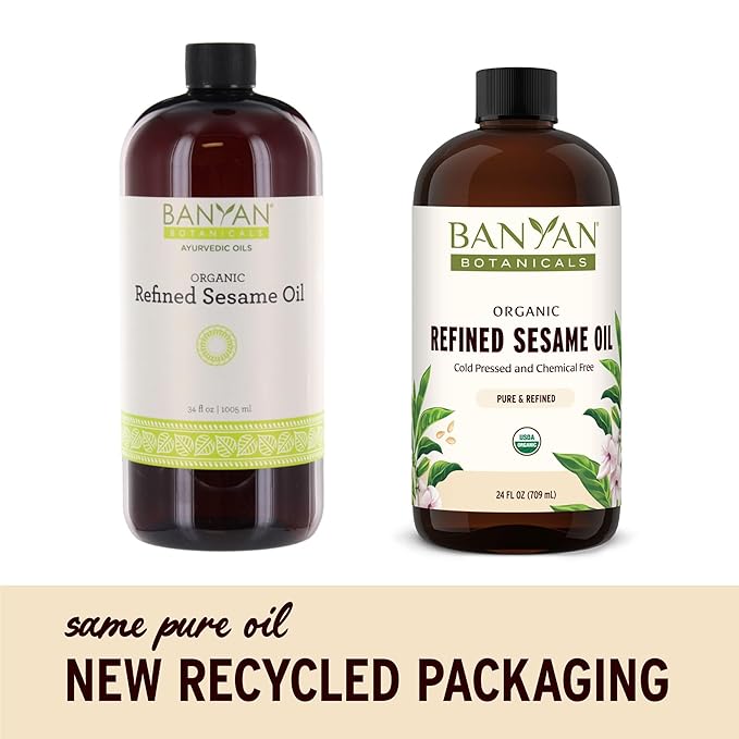Banyan Botanicals Refined Sesame Oil – Organic Sesame Oil for Skin, Body, Hair & More – Multiple Sizes – 24 oz – Non GMO Sustainably Sourced Vegan