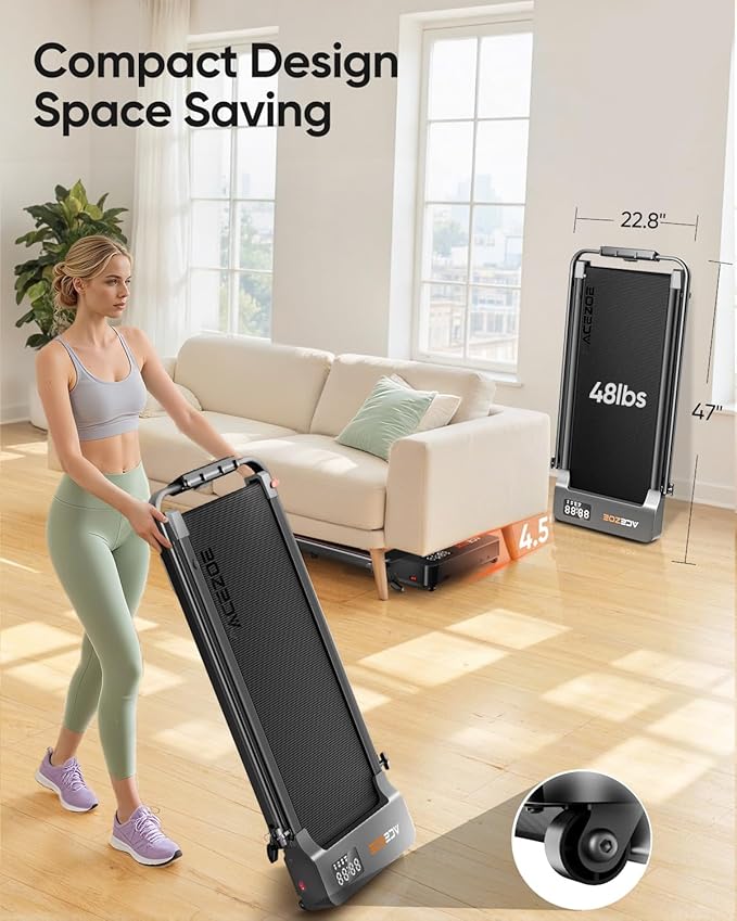 Walking pad Treadmill with Incline & Handle Bar, Folding Treadmill for Home Small Spaces, Compact Portable Under Desk Treadmill,Dual LED Display, 2.5Hp Quiet Running pad, APP, 300 lbs Capacity