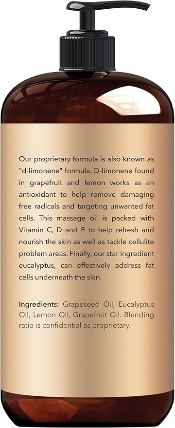 New York Biology Anti Cellulite Massage Oil 8 Fl. oz – Made with 100% Natural Oils – Body Oil for Massage Therapy, Muscle Relaxation and Deep Tissue