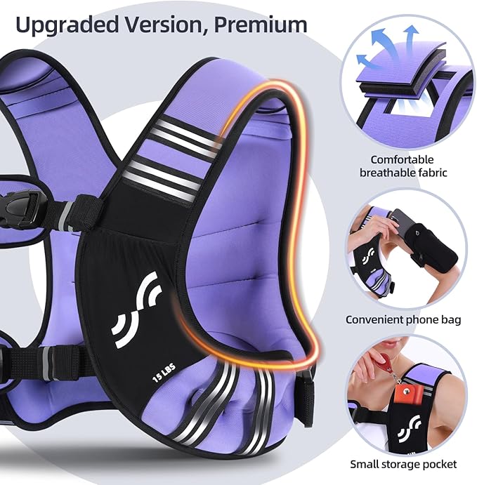 Sportneer Weighted Vest Woman: 8lb/12lb/15lb/20lb/25lb Weight Vest for Walking with Phone Bag, Adjustable Women Weighted Vest for Running Rucking Vest for Jogging Strength Training Weight Loss