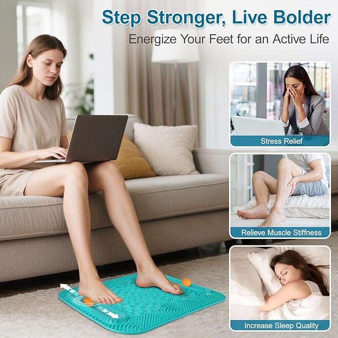 Atsuwell Acupressure Foot Massage Mat, 5-Zone Reflexology Mat with Dual Massage Ball Tracks, Portable Foot Pressure Point Pad for Stress Relief, Arch & Heel Pain, Home & Gym Use, 20.1'' x 17 ''