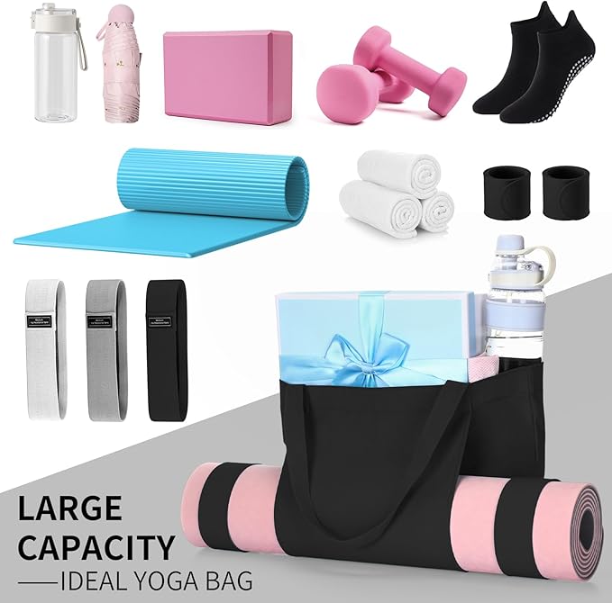Yoga Bag Set for Women Including Yoga Mat Tote Bag, Booty Resistance Bands, Non Slip Sports Socks Silicone Ties for Pilates Travel Workout Office Home Gym