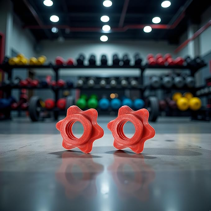 2Pcs Red Dumbbell Hex Nut 25mm Barbell Bar Hexagon Nuts Spin-Lock Collars for 1 Inch Standard Barbells Bar Collar Screw Exercise Collars Weights and Accessories Strength Training Equipment Weight Clip