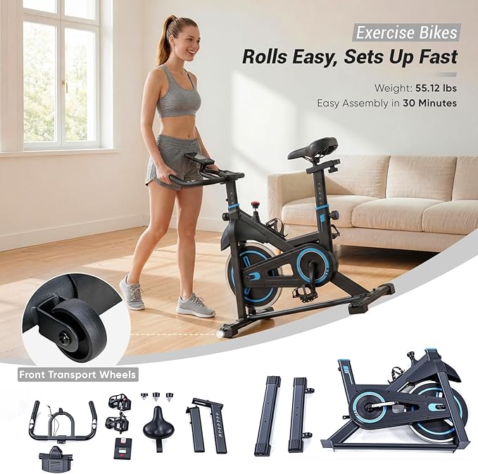 OLIXIS Exercise Bike with APP Control, Brake Pad Stationary Bikes with Quiet Magnetic Resistance, Indoor Cycling Spin Workout Bike with 300.0 lbs Weight Capacity