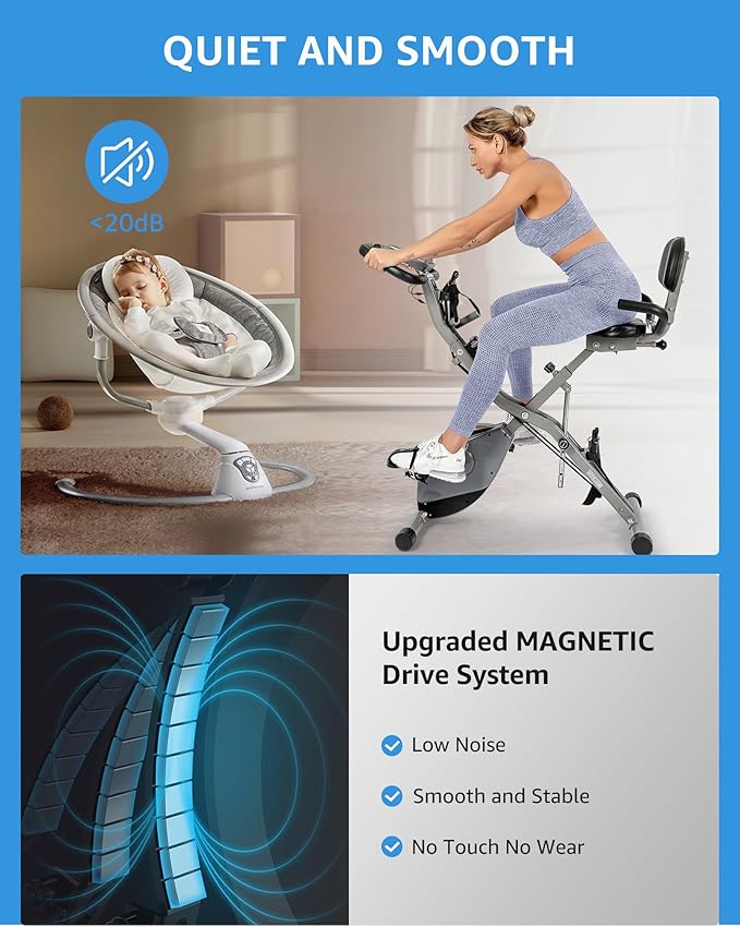 Indoor Exercise Bike for Seniors, 5 IN 1 Foldable Stationary Bike with Tri-Position Ride, 300LBS Capacity and 5.5 LBS Flywheel, Designed for Home Gym