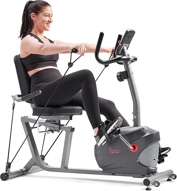 Sunny Health & Fitness Smart Magnetic Recumbent Bike, Home Cardio Trainer & Cycling Machine for Seniors, Free SunnyFit App Connection, Optional Hand Cycle, Resistance Bands, or Pulse Sensors