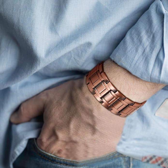 MagEnergy Copper Bracelet for Men, 3-Row Magnet Design, Ultra Strength Magnetic Bracelet 99.99% Pure Copper Wristband Adjustable Jewelry Gift with Sizing Tool