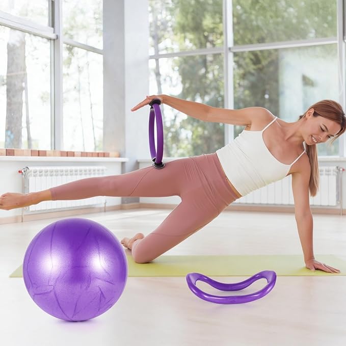 BOSREROY Pilates Ring Kit for Women, 13 Items, Home Yoga and Fitness Set, with Ball, Bands, & Strap