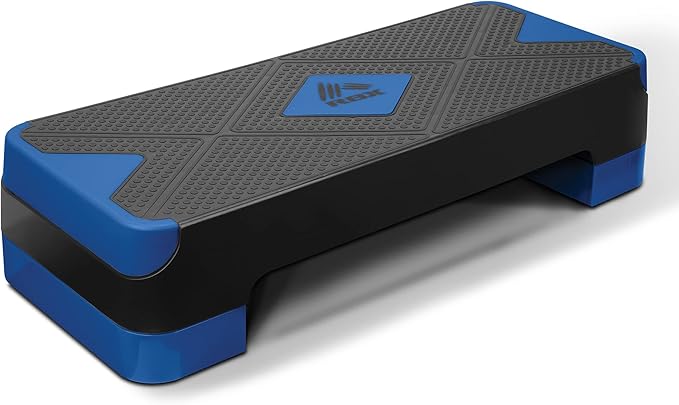 RBX Aerobic Step Platform with Non-Slip Textured Surface -2-Level Adjustable Steppers for Exercise, Compact, Lightweight, Easy-to-Store Exercise Step & Fitness Step Bench