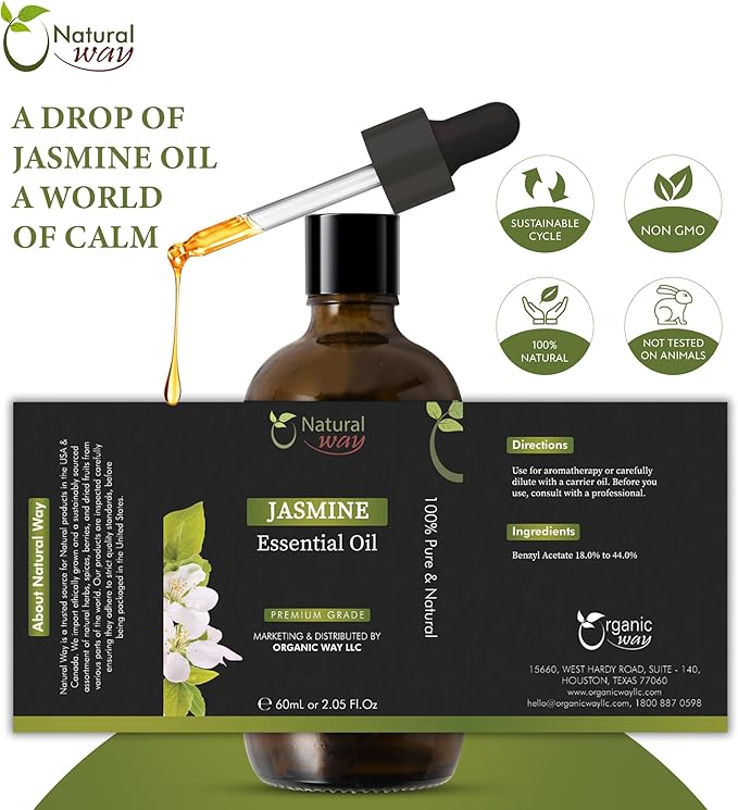 Jasmine Essential Oil | Premium Grade Essential Oils for Hair Care, Oil for Skin, Aromatherapy, & Diffuser | Essential Oil for Skin Tag Remover, Massage Oil & Humidifier Use | 4 Fl Oz (120 mL)