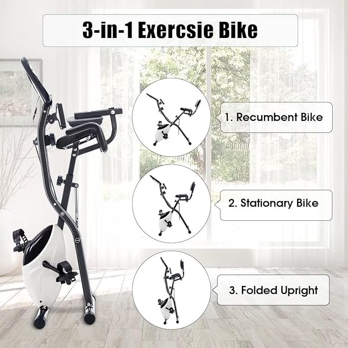 Merax Workout Bike For Home - 2 In 1 Recumbent Exercise Bike and Upright Indoor Cycling Bike Positions, 16 Level Magnetic Resistance Exercise Bike, Foldable Stationary Bike Machine, Fitness Bike