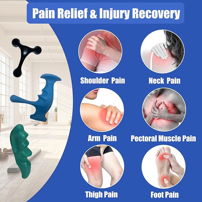 Manual Trigger Point Massage Tool & Thumb Saver, Include Thumb Shaped Massager & 3-Legged Massage Knobs, Handheld Self-Massage Tool for Full Body Deep Tissue, Muscle Pain, Knots & Stress Relief