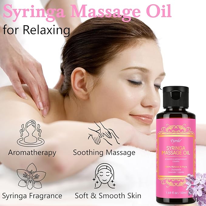 5 Pack Massage Oil for Massage Therapy, Lavender, Vanilla, Sore Muscle, Syringa & Anti Cellulite Massage Oil Kit for Relaxing Muscle & Soothing The Body, Home Spa Gifts for Her Him