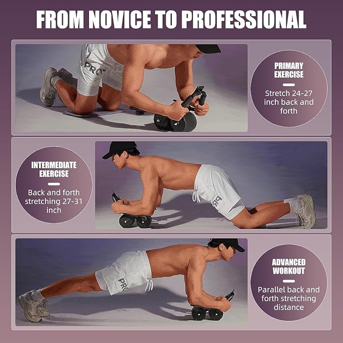 2026 New 4-Wheel Abdominal Roller with Elbow Support : Latest Upgraded High-Performance Exercise Machine With Automatic Rebound, Multi- layered Anti-Slip Design with Calorie Counting LCD Screen