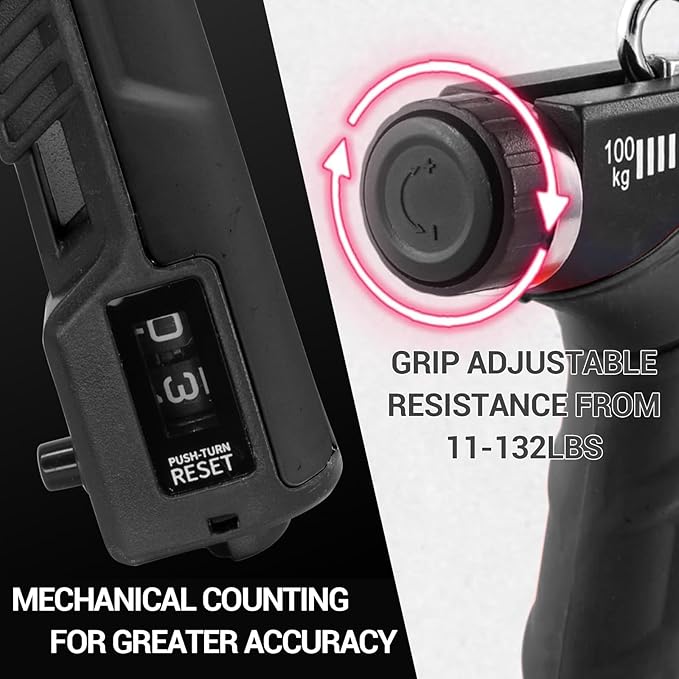 Hand Grip Strengthener - Adjustable Resistance 11-220Lbs Forearm Strength Trainer with Counting, Silicone Grip Ring & Hand Exercise for Quickly Increasing Wrist Forearm and Finger Strength Combo Set