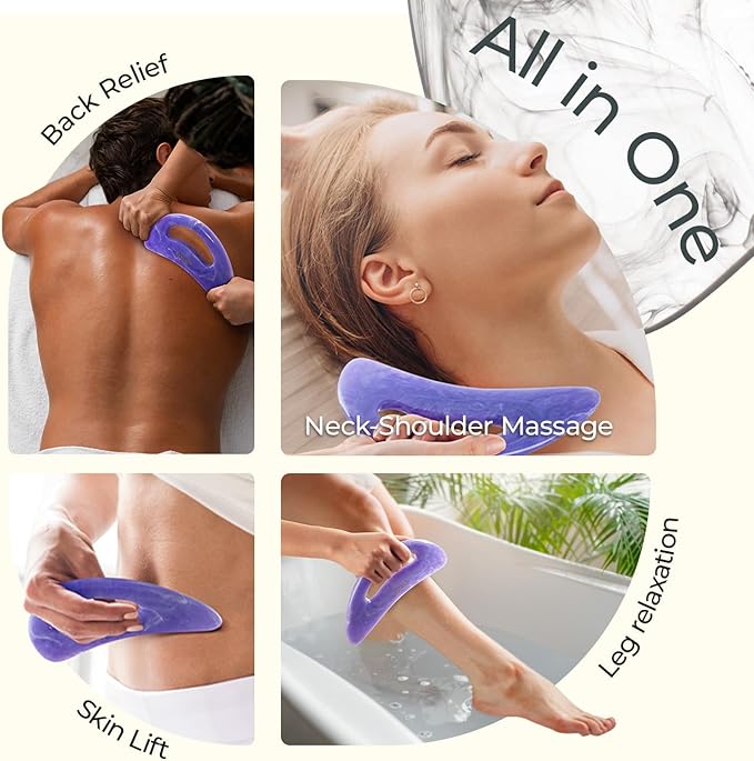 Scienlodic Gua Sha Massage Tool with Handle (Resin) Larger Guasha Body Scraping Tool for Back Legs Neck Massage, Lymphatic Drainage, Cellulite Remove - Large Light Purple