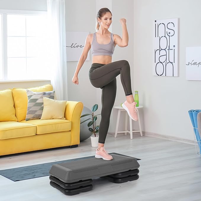 LEMY Bodybuilding Aerobic Stepper Platform 28.5” Exercise Fitness Workout w/ 4 Risers，Height Adjustable 4" - 6" - 8"