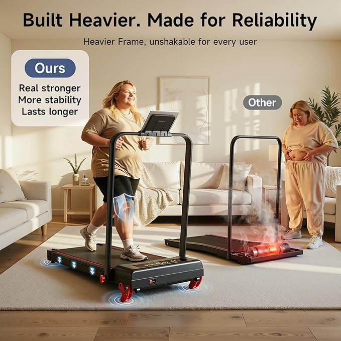 RHYTHM FUN Treadmill with Incline, Walking Pad with Handle Bar,300lbs Walking Pad with APP, Portable Folding Walking Treadmills for Home/Office with Low Noise