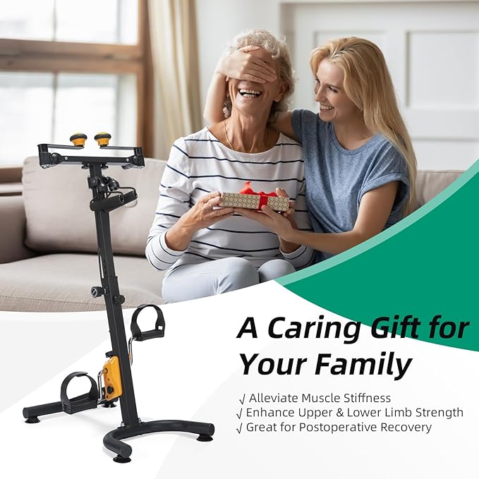 VIVIJASON Foldable Pedal Exercise Bike for Seniors, Adjustable Hand Arm Leg and Knee Exercise Peddler, Recovery Physical Therapy Home Exercise Bike, Handgrip, Resistance Band, Non-Slip Suction Cup