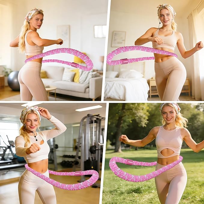 Soft Fitness Spring Hoop for Women Weight Loss, 3.3 lbs Weighted Exercise Infinity Hoop, Foldable and Portable Hula Circle Hoops for Home Travel