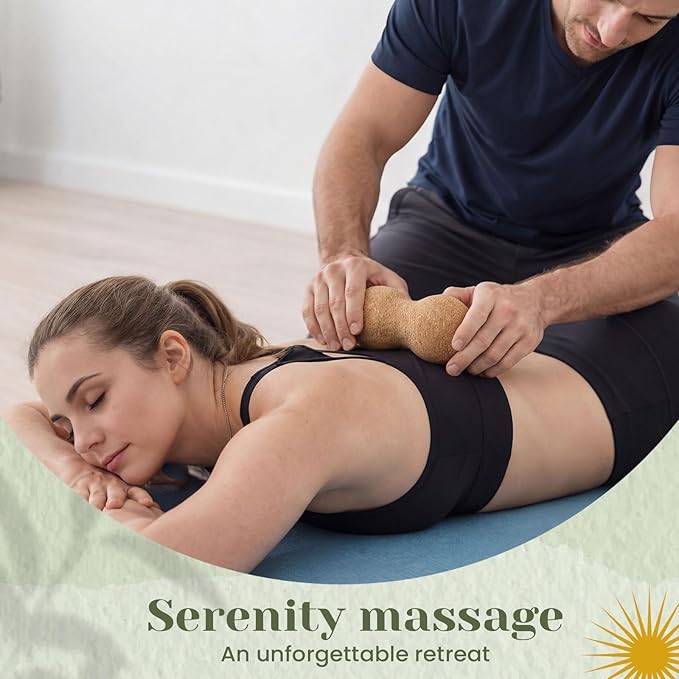 Novabright 2 Pcs Cork Peanut Massage Ball Double Lacrosse Ball Peanut Roller for Myofascial Release, Muscle Relaxation Acupoint Massager for Back, Shoulder, Feet Pain Relief(4.7 and 6.3 Inches)