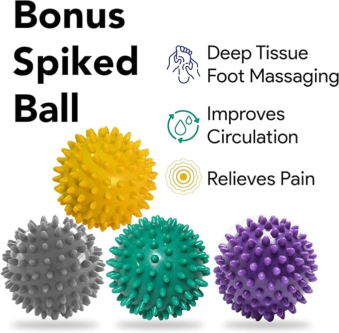 ProHeal Foot Rocker Calf Stretcher with Spiked Ball Massager - for Plantar Fasciitis, Achilles Tendonitis - Calf, Foot, Heel, and Ankle Stretcher - Lower Leg Pain Relief - Blue with Yellow Ball