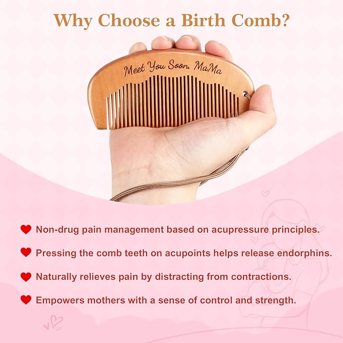 Labor and Massage Ball for Labor Pain, Wooden Birthing Comb with 2 PCS Acupressure Balls Set for Moms Pain Relief, Pregnancy Hospital Bag Essentials for Pregnant Women