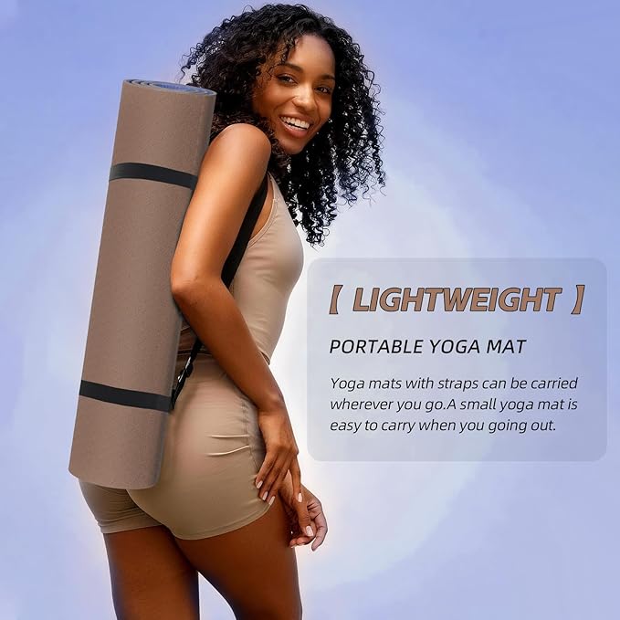 Yoga Mat Non Slip, Anti-Tear 1/4 Thick TPE Yoga Mats for Women and Men, 72"x24" Exercise & Fitness Mat with Carrying Strap, Workout Mats for Yoga, Pilates and Floor Exercise