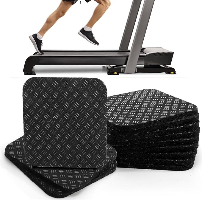 12 Pieces Treadmill Mat Pads, 4'' x 4'' x 0.2'' Non Slip Exercise Equipment Mats with Double-sided Silicone Coating, Anti-vibration Bike Mat for Hard Wood Carpet Floors, Walking Pad