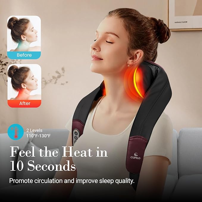 Shiatsu Neck Massager with Heat - Cordless 4D Expert Neck Shoulder Massage for Pain Relief,Upgarded Kneading Massager for Muscle Relaxation