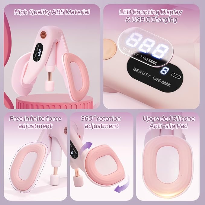 QIUTONG Thigh Trainer 2026 Upgraded, 10-78LB Thigh Trainer Thigh Exerciser, LED Inner Thigh Exerciser, 360° Pelvic Floor Exercise Devices, Hip Trainer Kegel Excerciser, 20LB Resistance Band