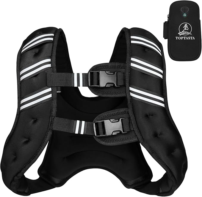 Weighted Vest for Women Men, 6lb/8lb/12lb/16lb/20lb/25lb/30lb Adjustable Weight Vest with Reflective Stripes for Workout, Strength Training, Running, Fitness, Muscle Building, Weight Loss, Rucking Vest With Phone Pouch
