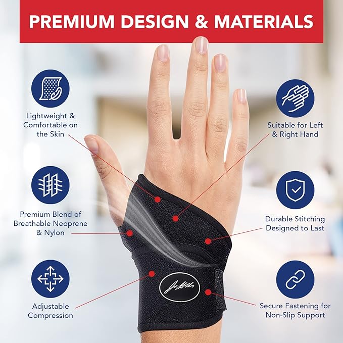 Doctor-Developed Gym Wrist Wraps, Lifting Wrist Wraps for Weightlifting, & wrist compression brace for Workout, weightlifting straps With Thumb Loops, wrist wraps for weightlifting for Wrist Support, lifting straps gym for Men & Women – Black (Single)