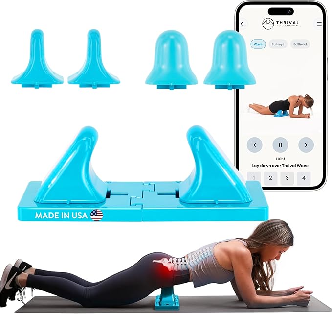 Thrival Deep Tissue Pro- Fully Adjustable Psoas, Back and Hip Flexor Muscle Release Tool for Deep Tissue, Trigger Point Massage (Blue) – Made in USA