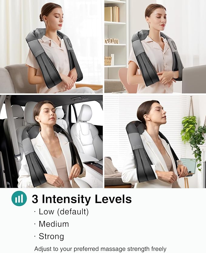 Nekteck Shiatsu Neck Massager with Heat for Pain Relief Deep Tissue, 2026 Upgraded 3D Back Shoulder Kneading Massage Pillow, Body Muscle Relaxation Tools Gifts for Him Her, Black (Cordless)