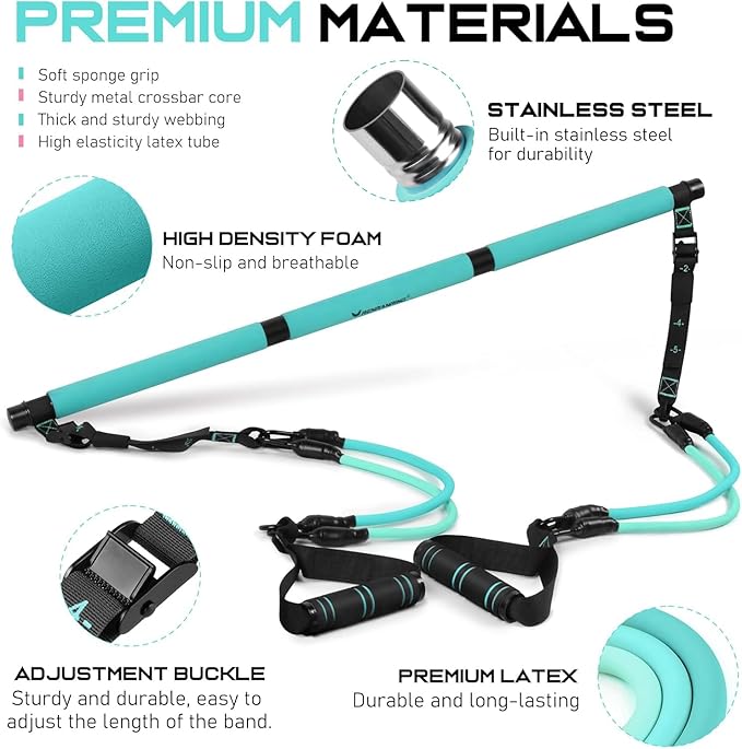 Pilates Bar Kit with Resistance Bands, Multifunctional Pilates Bar for Women & Men with Heavy-Duty Metal Adjustment Buckle, Pilates Home Equipment for Full BodyWorkouts