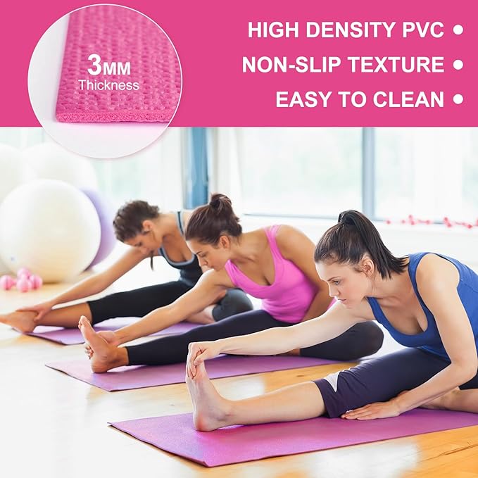 24 Pack 3 mm Thick Yoga Mat Bulk, Non Slip Exercise Workout Fitness Pad for Women Men, Gym Home Yoga Pilates, Easy to Clean, Sturdy PVC