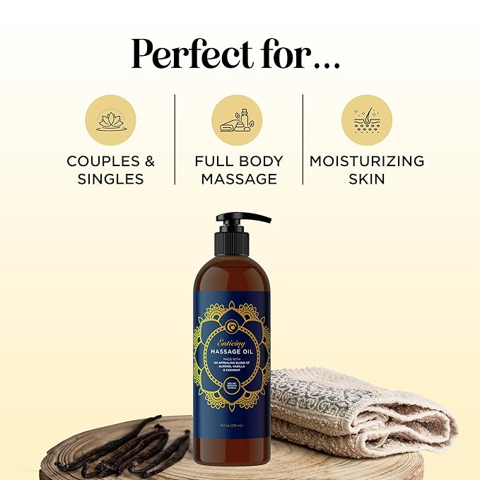 Luxurious Vanilla & Flirty Berry Massage Oil Set - Aromatherapy Full Body Massage Oil for Couples Bundle with Naturally Scented Vegan & Non GMO Ingredients (8 Fl Oz Each)