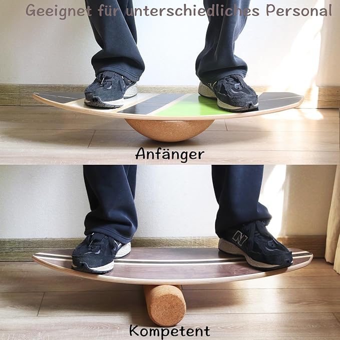 Maple Wood Balance Board with Roller and Half Ball Accessories - Dual-Mode Balance Trainer for Adults, Home Gym & Office Use, Surfboard Shape Design(31.5 x 11.8in)