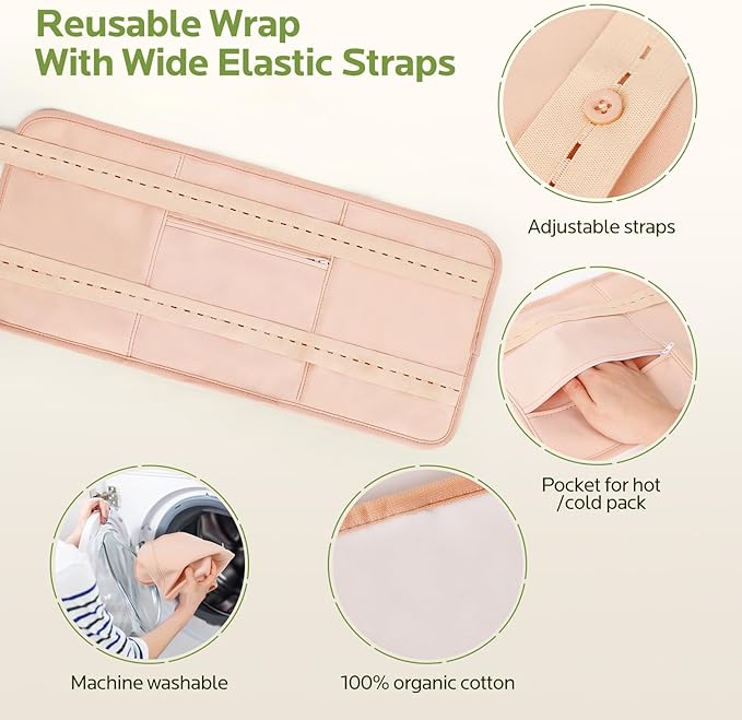 6 Pcs Castor Oil Pack Wrap: Organic Cold Pressed Castor Oil 8Fl Oz with Reusable Pads - Adjustable Elastic Straps Pack Wraps for Stomach Liver Neck