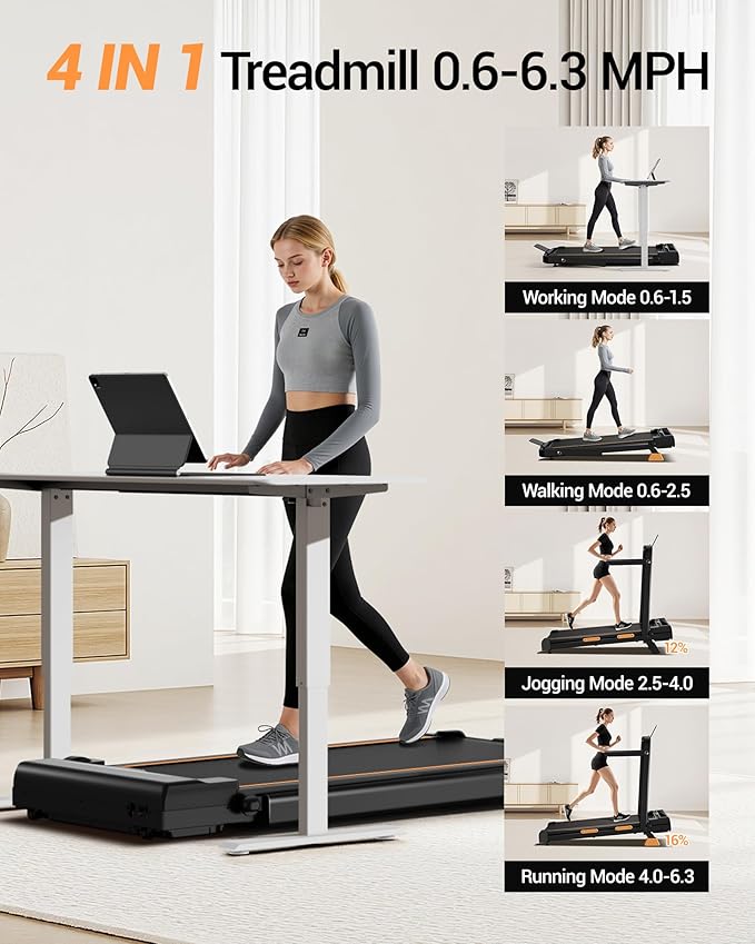 16% Incline Walking Pad Treadmills for Home Small, 4-in-1 Under Desk Treadmill with Handles, Foldable Treadmill with 2.5 HP Quiet Brushless, 330 LBS Capacity