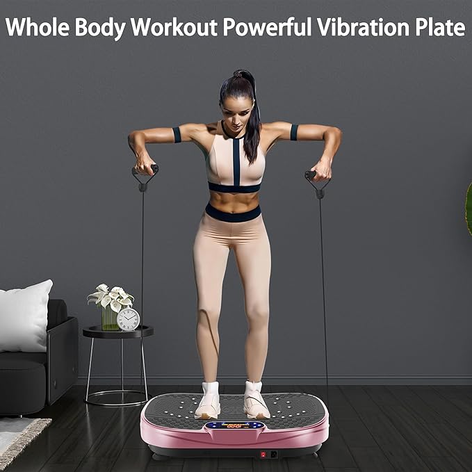 New Vibration Plate Exercise Machine -130 Level Full Body Workout Vibrating Plate for Lymphatic Drainage Weight Loss, 450 Lbs Capacity,Shake Fitness Platform with Resistance Bands Bluetooth