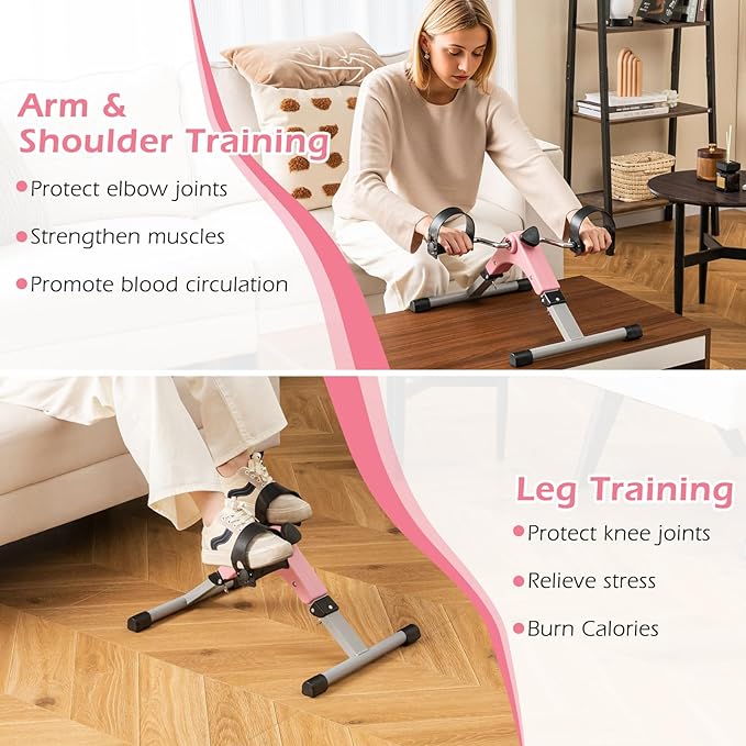 Goplus Folding Pedal Exerciser, Under Desk Mini Exercise Bike for Arm & Leg Workout, Portable Desk Bike Peddler Machine w/ Adjustable Resistance & LCD Display for Adults Seniors, Home & Office