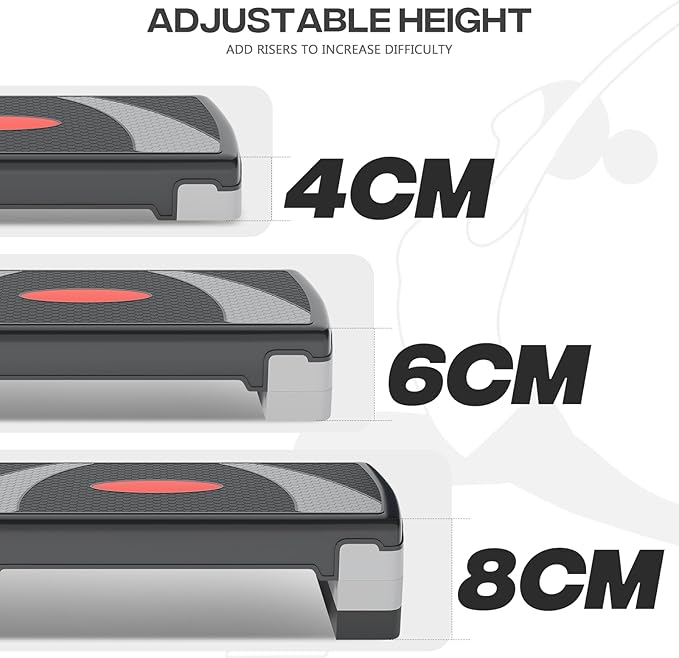 31" Aerobic Exercise Step Platform, Step Up Exercise Platform with 4" 6" 8" Adjustable Risers, Stair Stepper Workout Stepper for Home Gym Strength Training Fitness Equipment