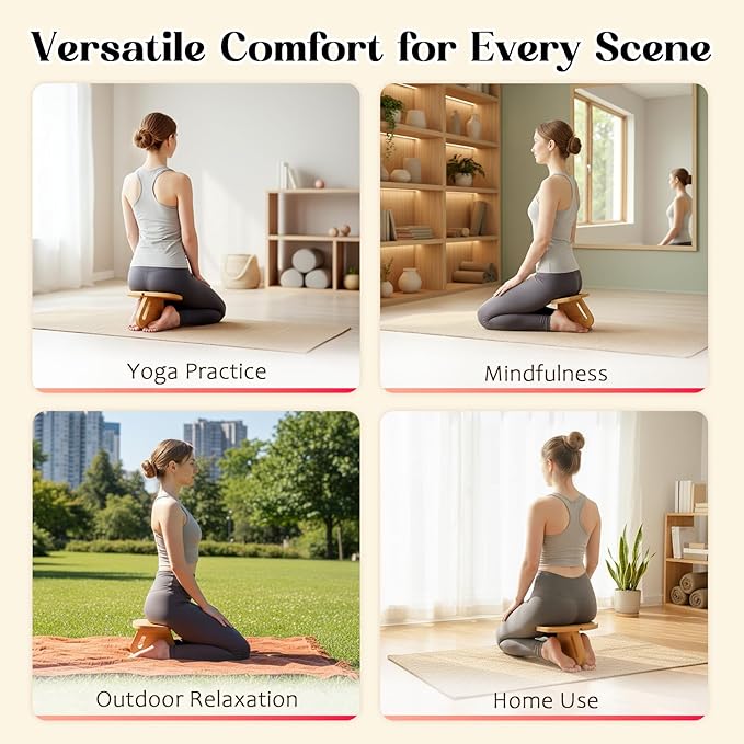 Meditation Bench (Seiza Bench) – Pine Wood Kneeling Prayer Seat, Portable Yoga & Meditation Stool
