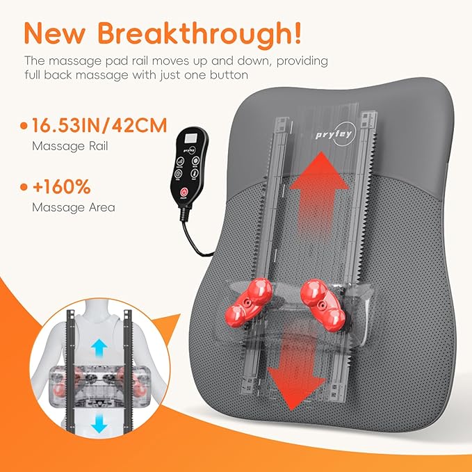 Back Massager, Rolling Up and Down Back Massager with Heat, Back Massage 4D Kneading for Pain Relief Deep Tissue, Ultrathin Shoulder Massager Mother's Day Gifts for Women Men Parents, Grey