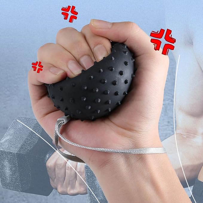 Grip Ball with Cord Hand Grip Strength Trainer Massage Relief Finger Hand Grip Massage Squeeze Hand Stress, Diameter: approx.70mm, Black