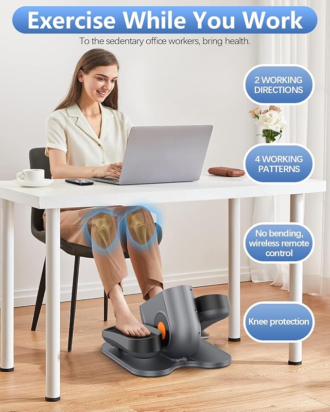 Under Desk Elliptical Machine, Electric Ellipse Leg Exerciser While Sitting for Seniors Adults, Leg Ercise Pro, Leg Exerciser While Sitting, Home Use Seated Ellipse Leg Exerciser, Gray